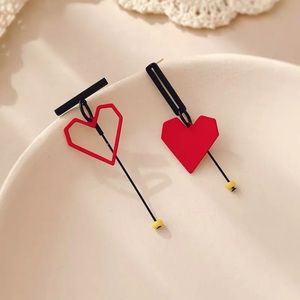 Zara Red Black Cubism Pop Art Link Bar 2-Chained Squared Earrings NEW